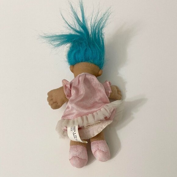 Vtg 1992 Russ Troll Doll Blue Hair Open Bag Stomach Fillable Gift Toy Set 6 Inch - Picture 4 of 16
